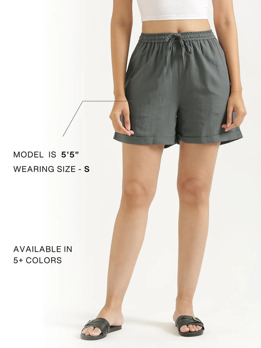 Women German Grey Flowy Linen Shorts