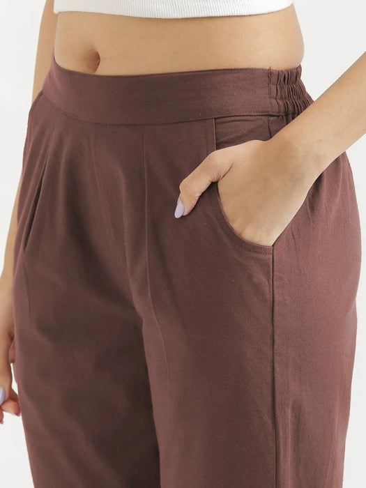 Women Mauve Brown Cotton Pant