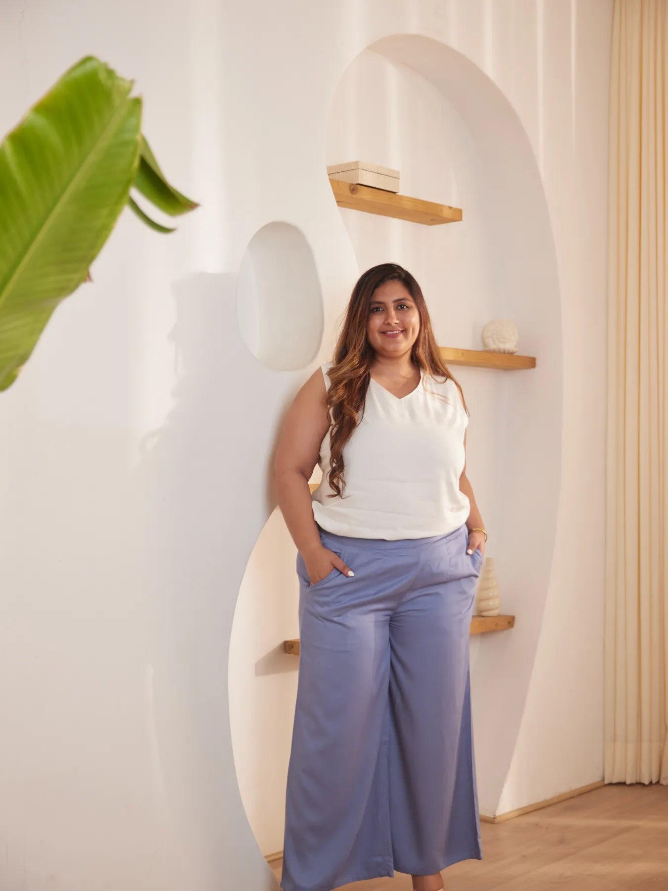 Women Plus Size English Blue Viscose Palazzo Pant