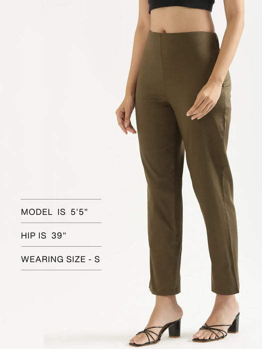 Women Olive Green Straight Fit Formal Pants