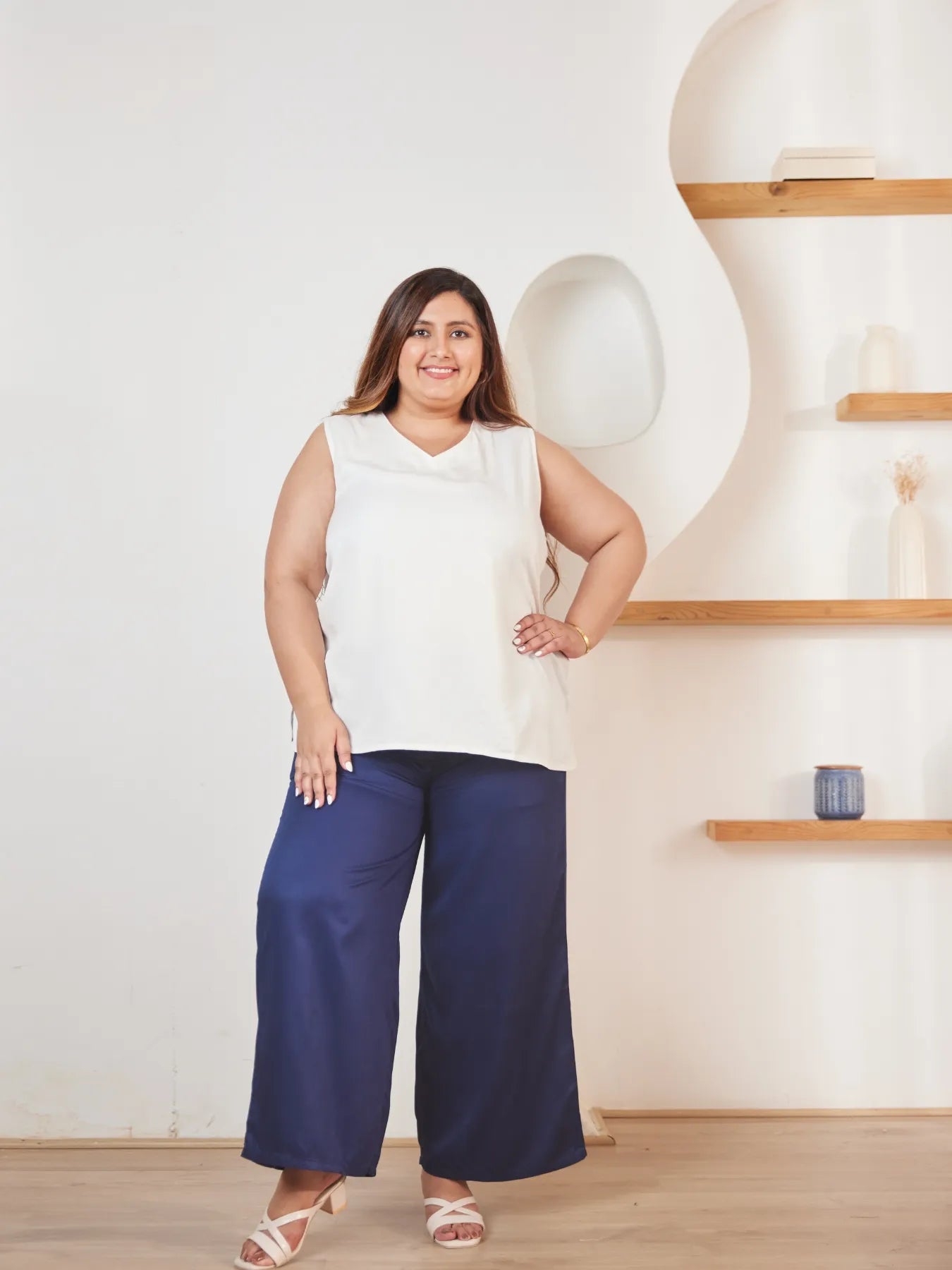 Women Plus Size Navy Blue Viscose Palazzo Pant