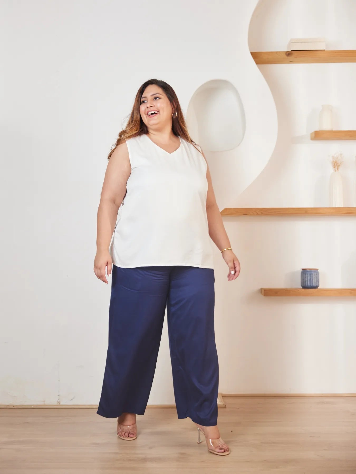 Women Plus Size Navy Blue Viscose Palazzo Pant