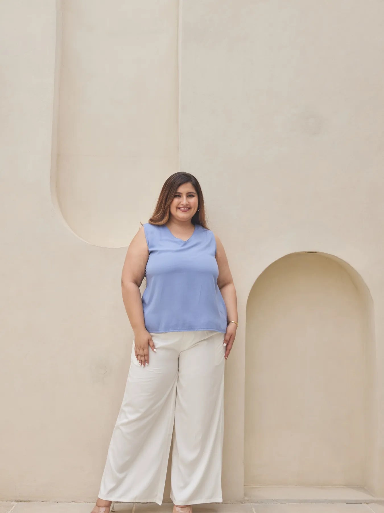 Women Plus Size White Viscose Palazzo Pant