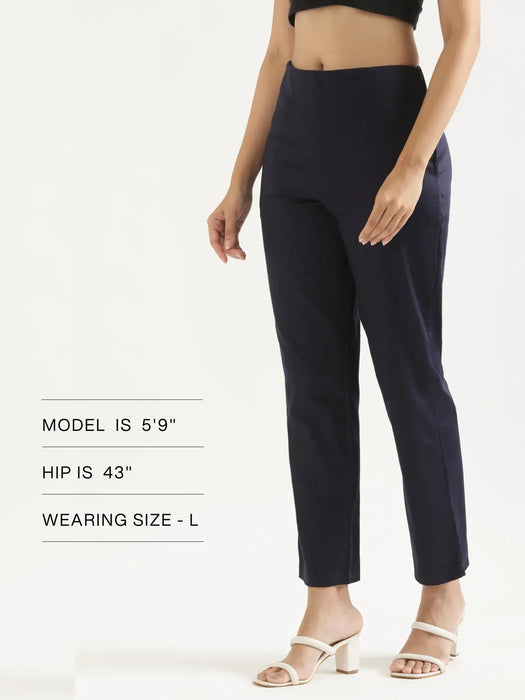 Women Navy Blue Straight Fit Formal Pants