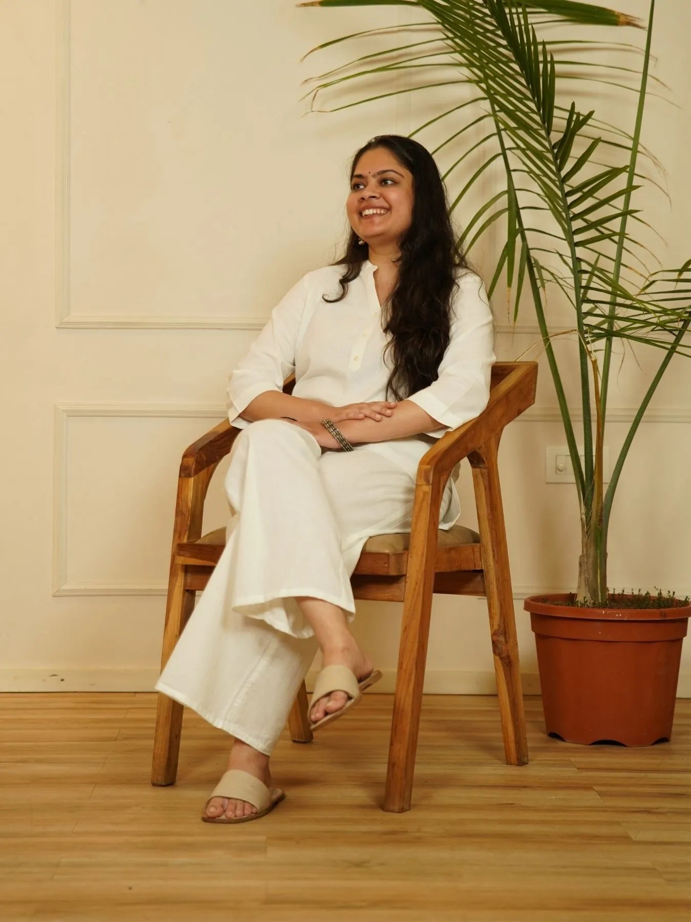 White Airy Linen Short Kurta Co-ord Set