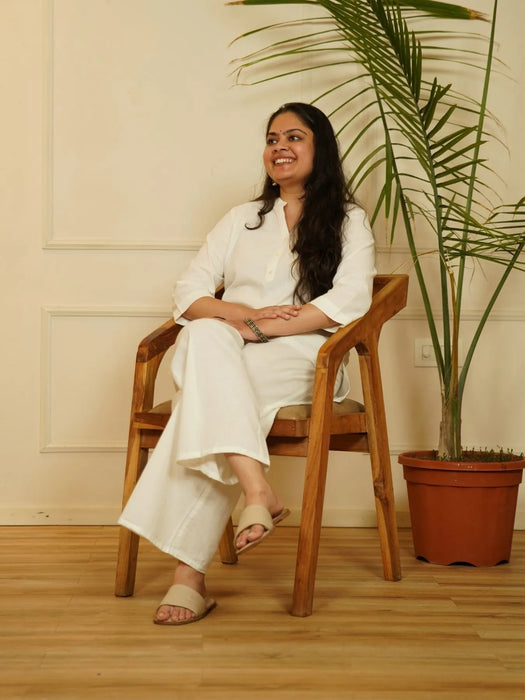 White Airy Linen Short Kurta Co-ord Set