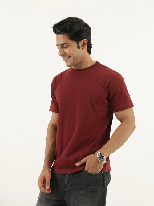 Men Maroon Round Neck T-shirt