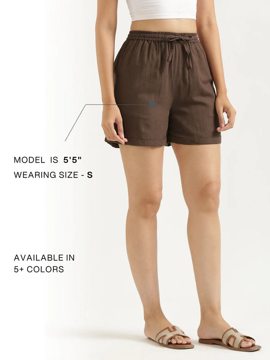 Women Dark Brown Flowy Linen Shorts