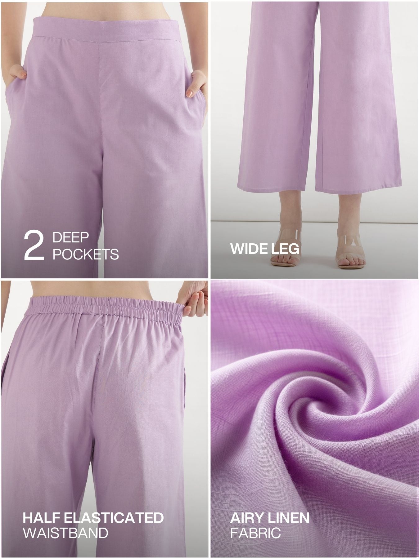 Pick Any 4 Women Airy Linen Wide Leg Pant