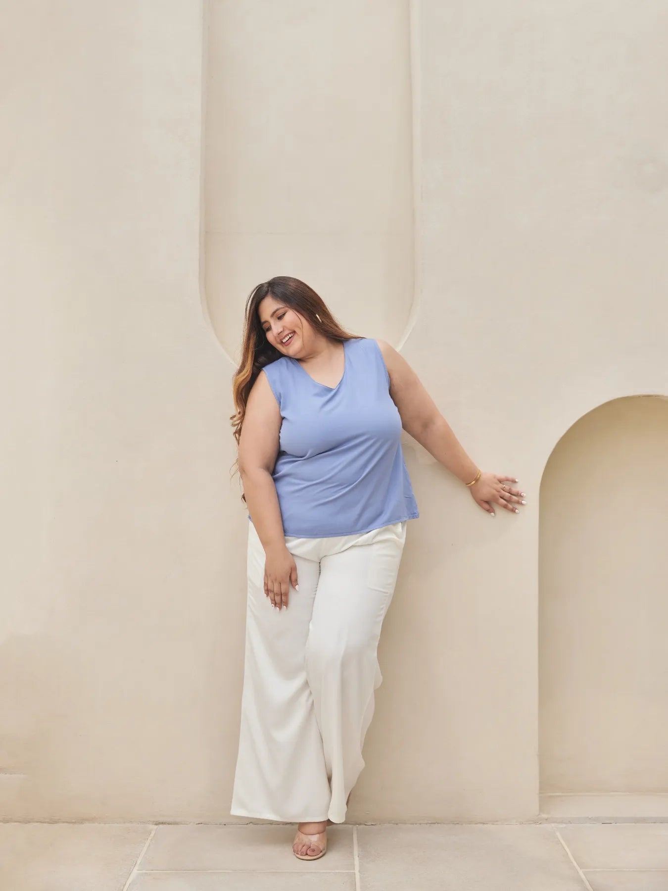 Women Plus Size White Viscose Palazzo Pant