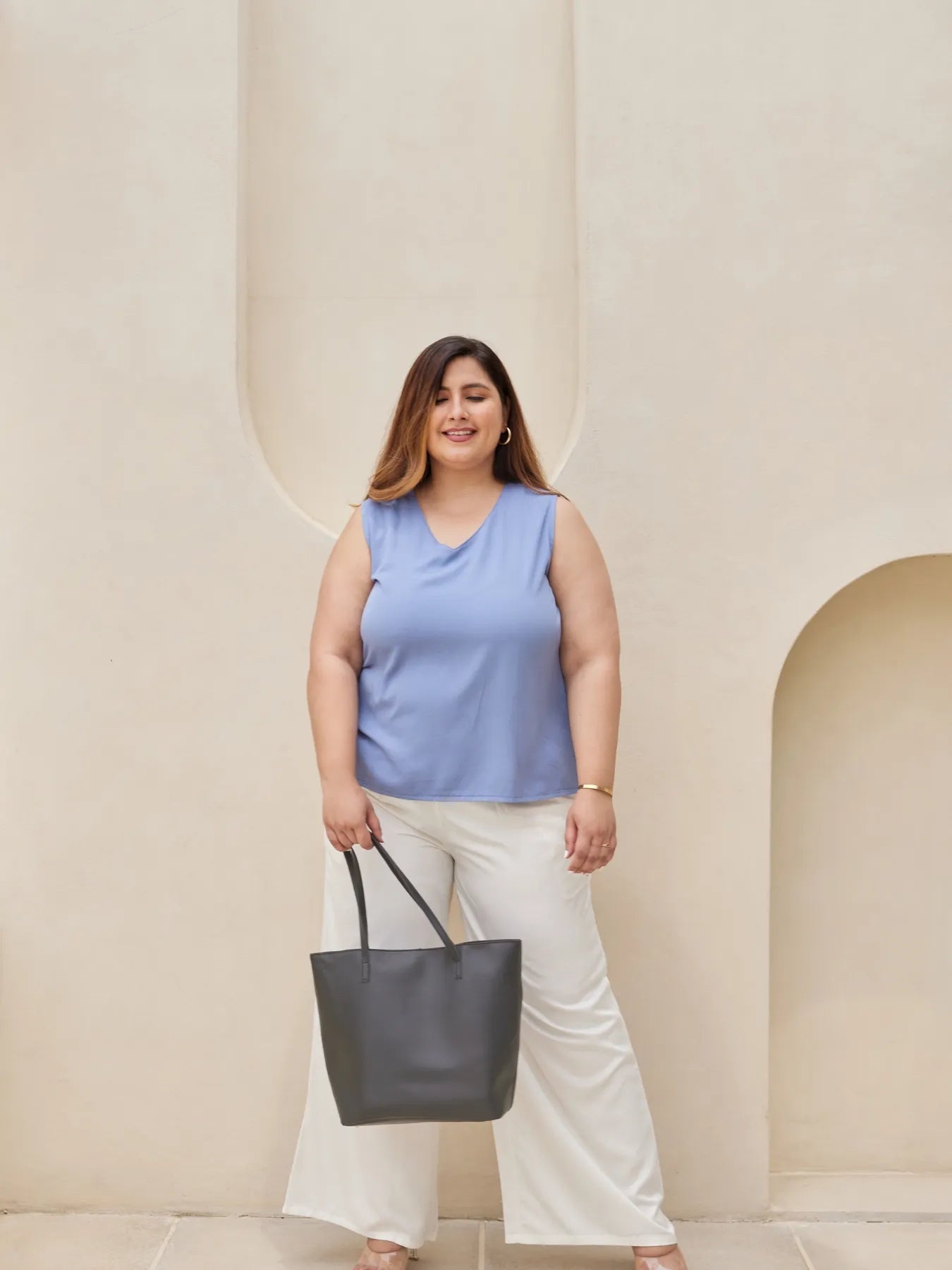 Women Plus Size White Viscose Palazzo Pant