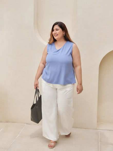 Women Plus Size White Viscose Palazzo Pant