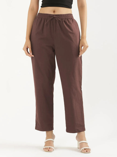 Women Mauve Brown Cotton Straight Pant
