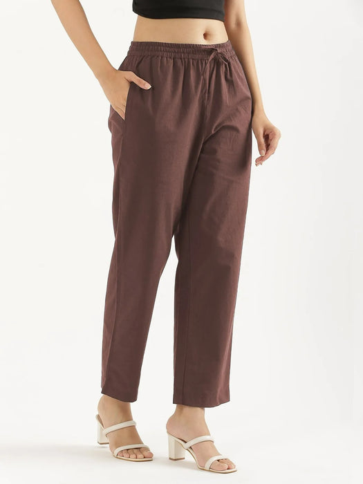 Women Mauve Brown Cotton Straight Pant