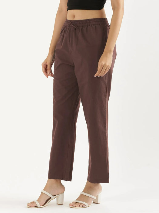 Women Mauve Brown Cotton Straight Pant