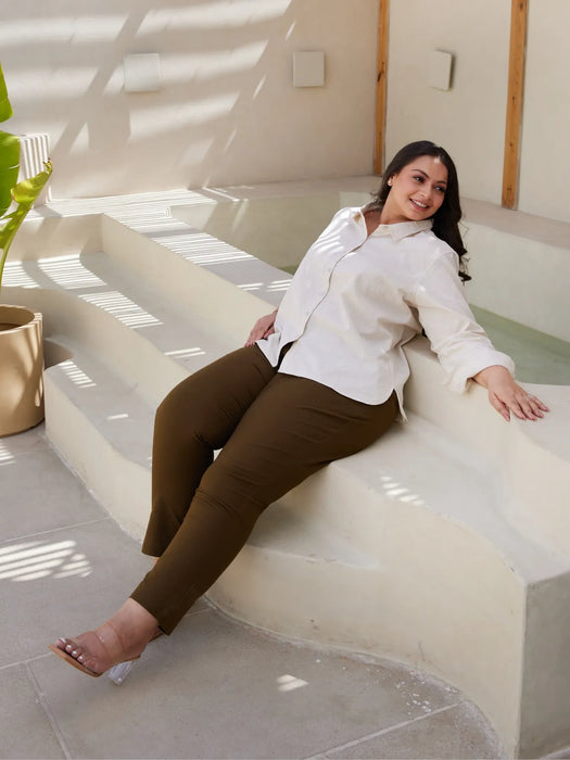 Women Plus Size Olive Green Cotton Pant