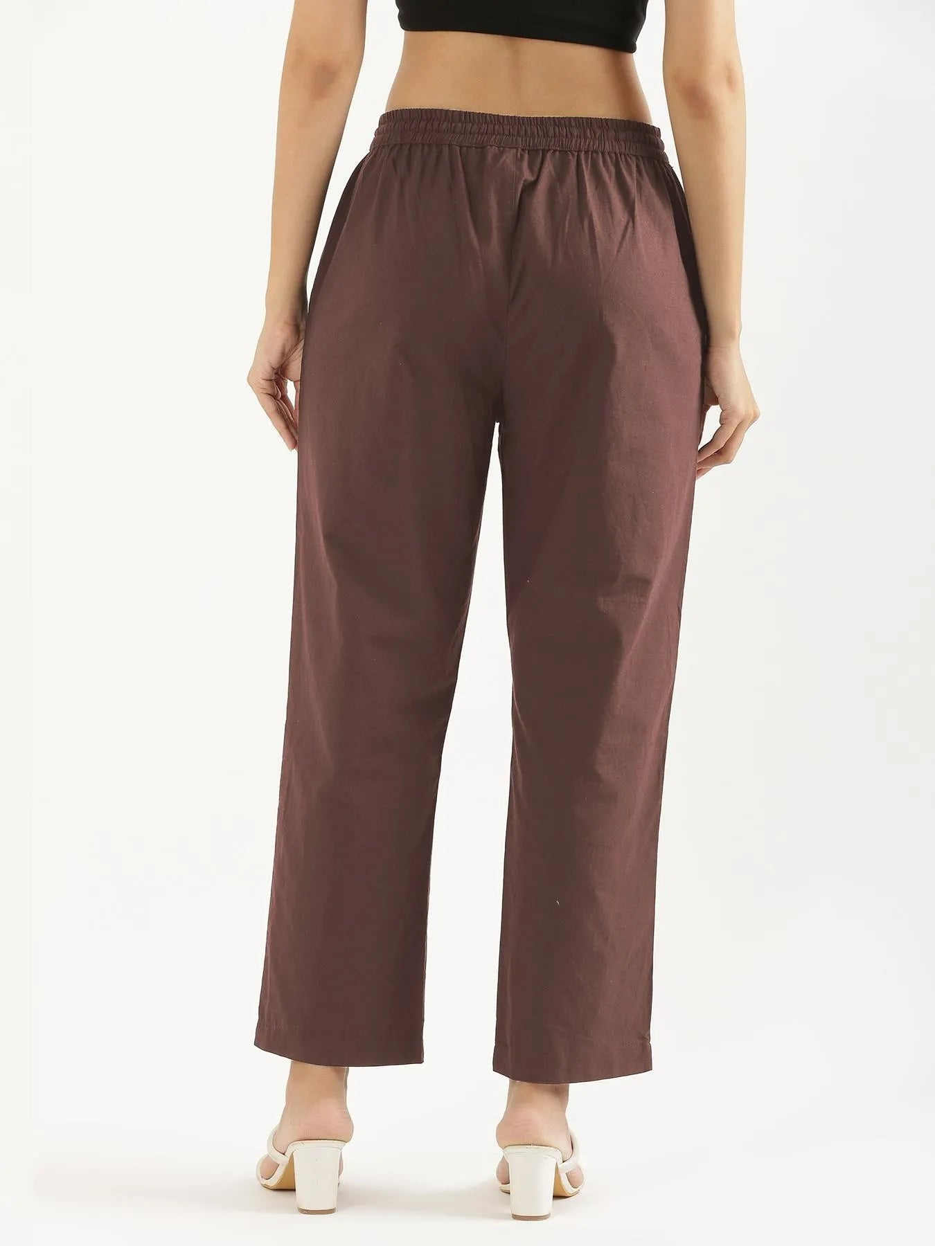 Women Mauve Brown Cotton Straight Pant