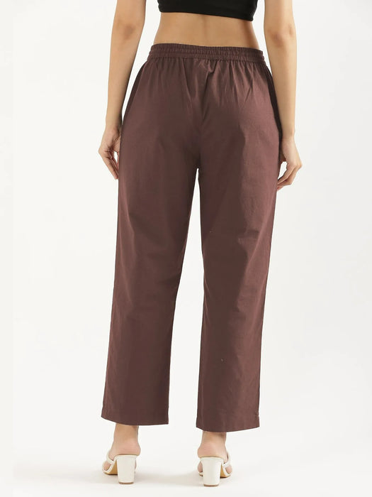 Women Mauve Brown Cotton Straight Pant