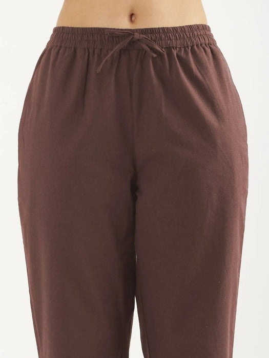 Women Mauve Brown Cotton Straight Pant