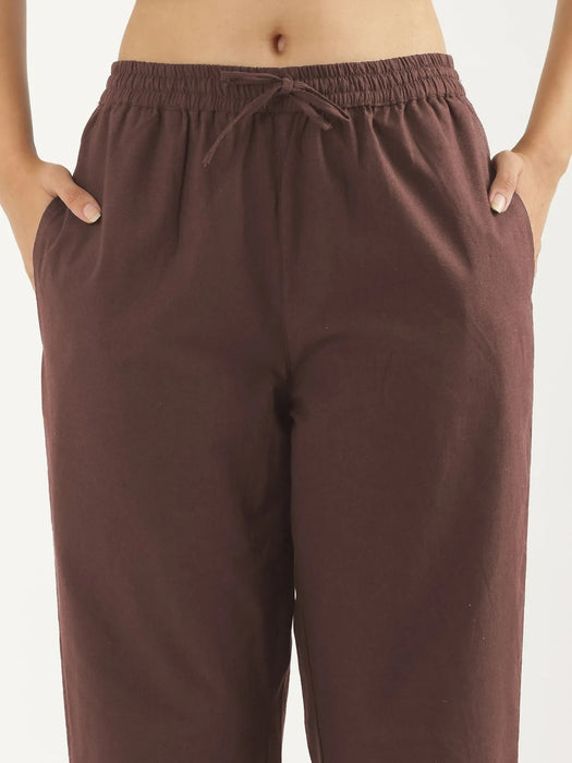 Women Mauve Brown Cotton Straight Pant