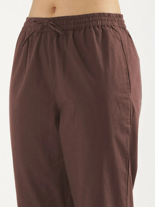 Women Mauve Brown Cotton Straight Pant