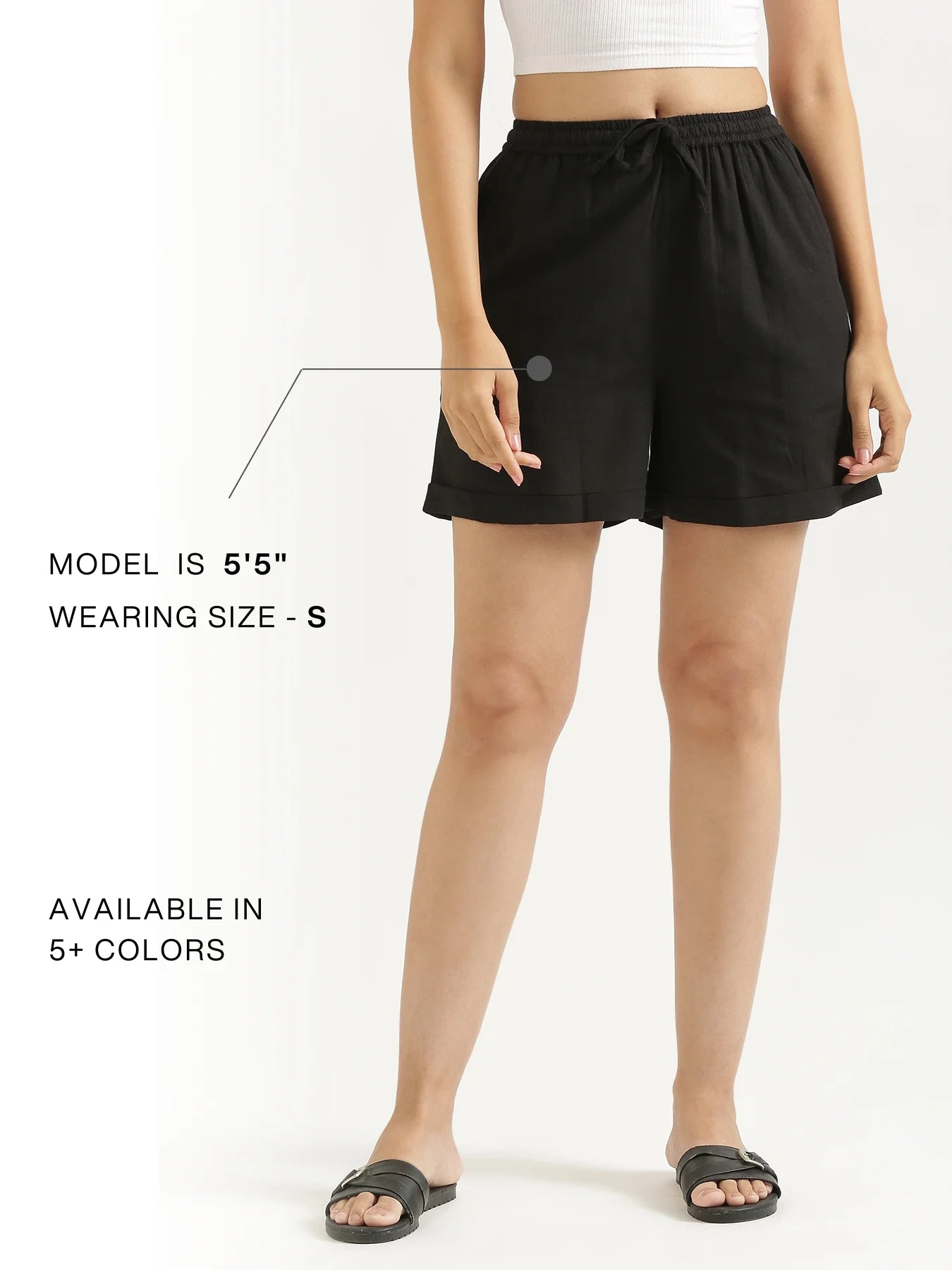 Women Black Flowy Linen Shorts