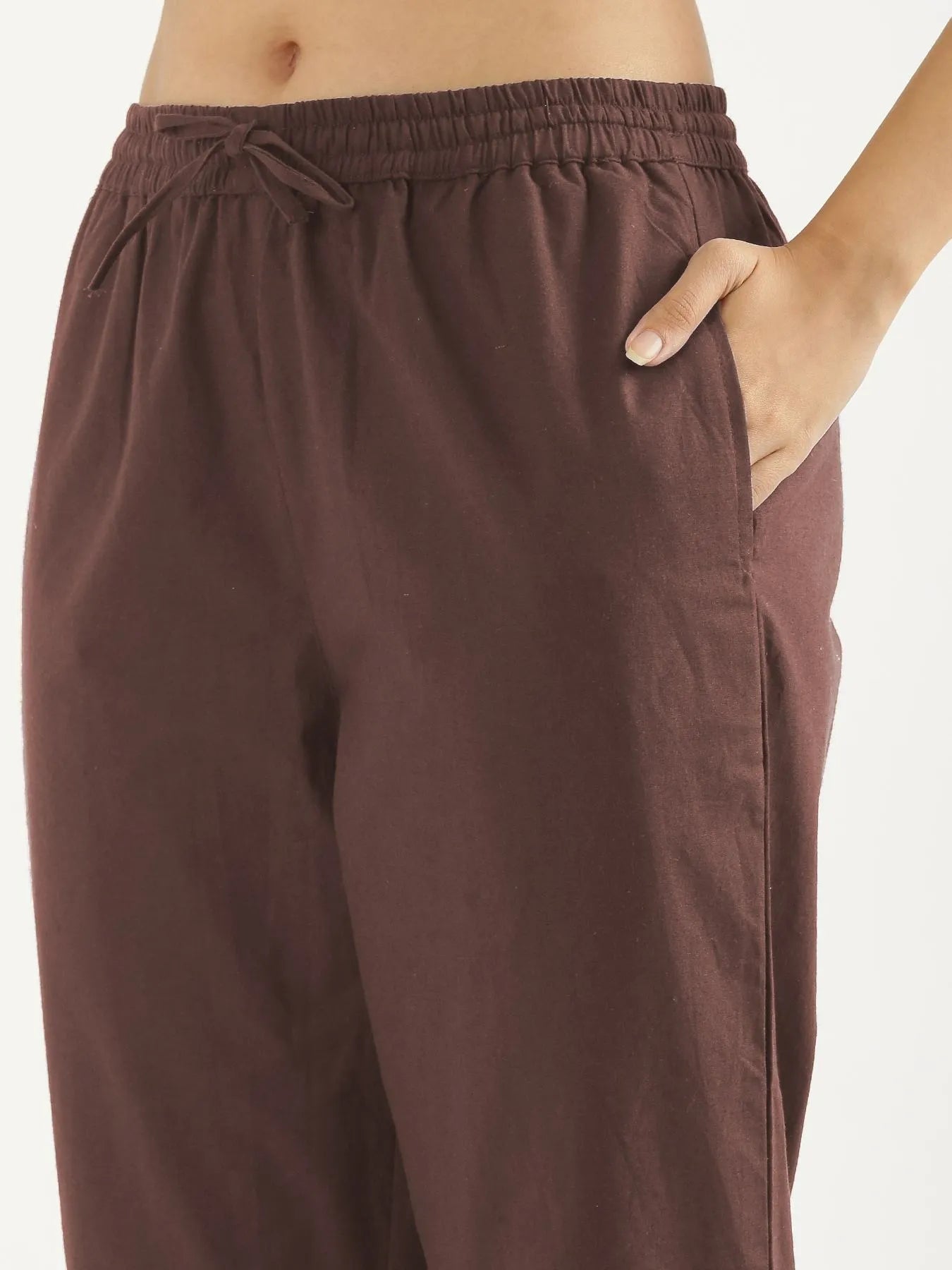 Women Mauve Brown Cotton Straight Pant