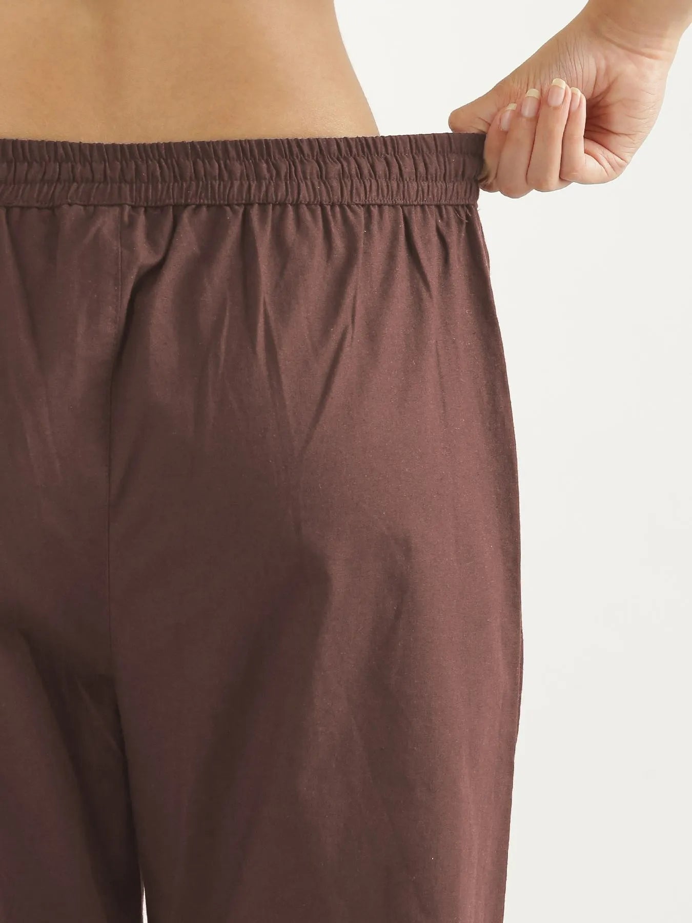 Women Mauve Brown Cotton Straight Pant