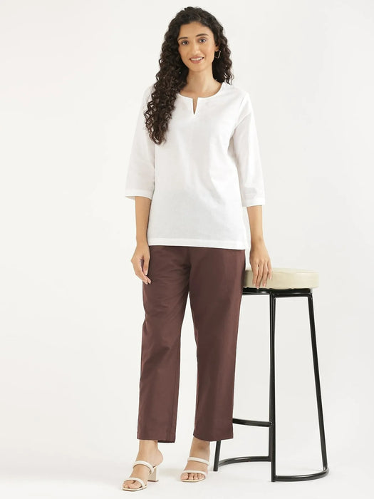 Women Mauve Brown Cotton Straight Pant