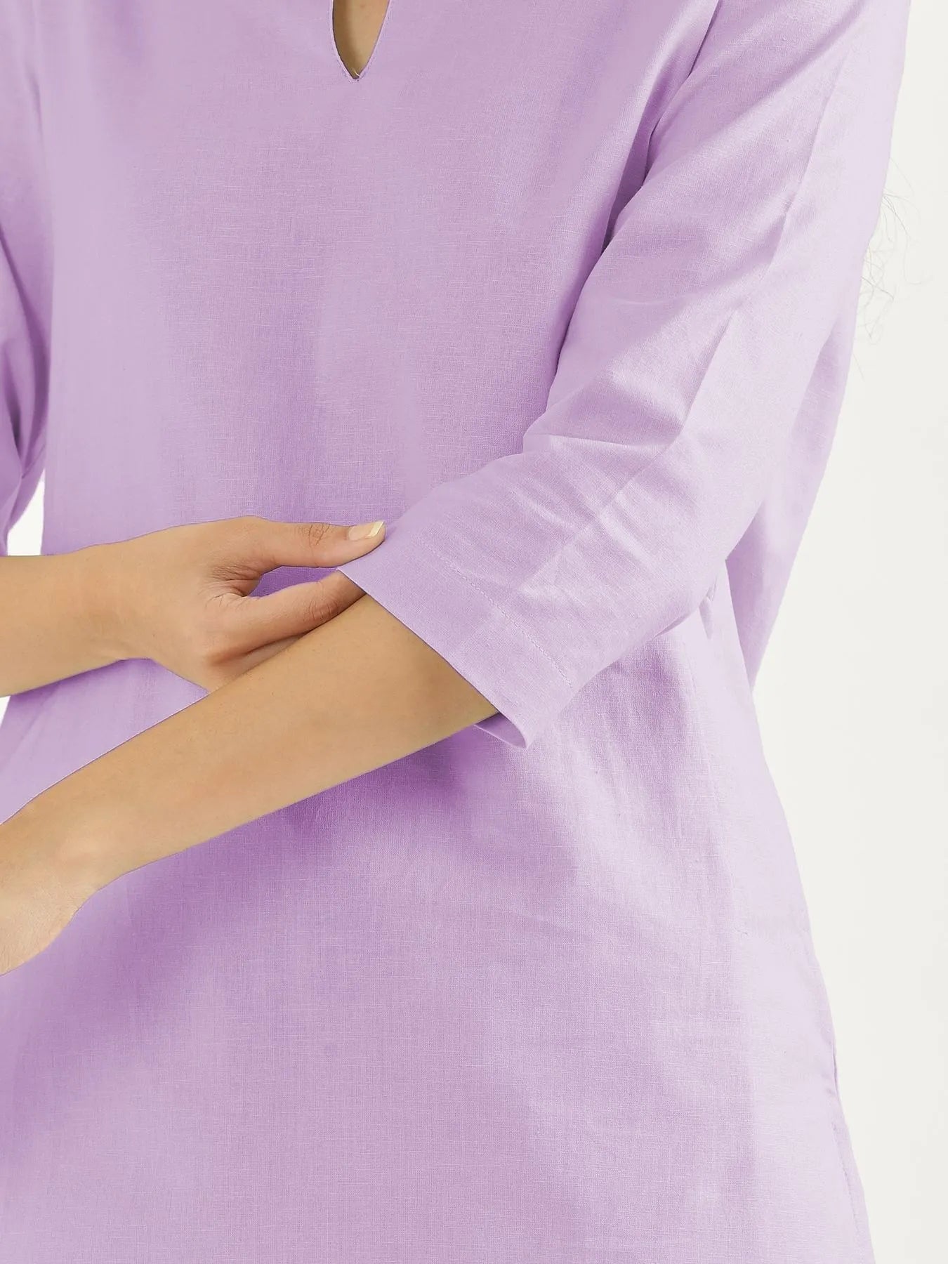 Women Lilac Airy Linen Mid Thigh Length Kurta