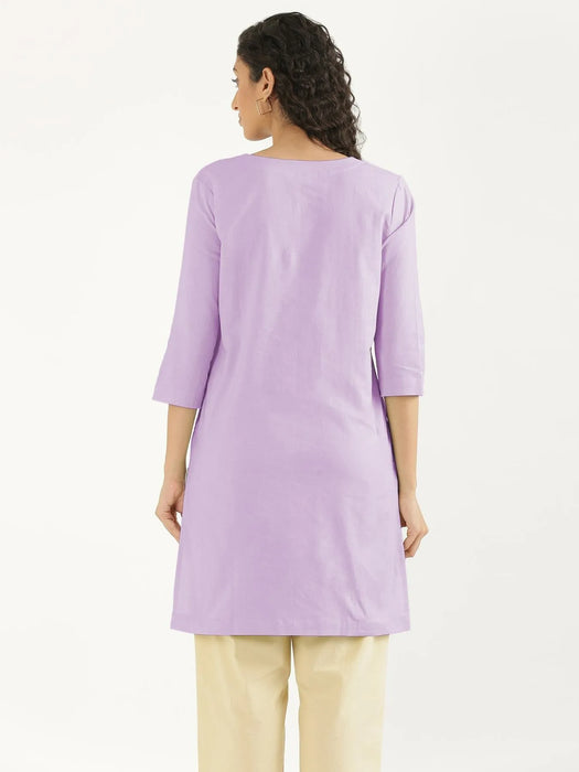 Women Lilac Airy Linen Mid Thigh Length Kurta