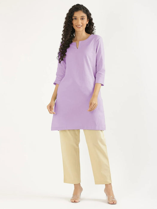 Women Lilac Airy Linen Mid Thigh Length Kurta