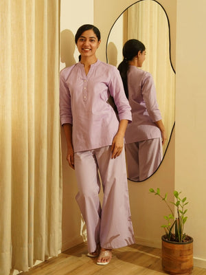Lilac Airy Linen Short Kurta Co-ord Set