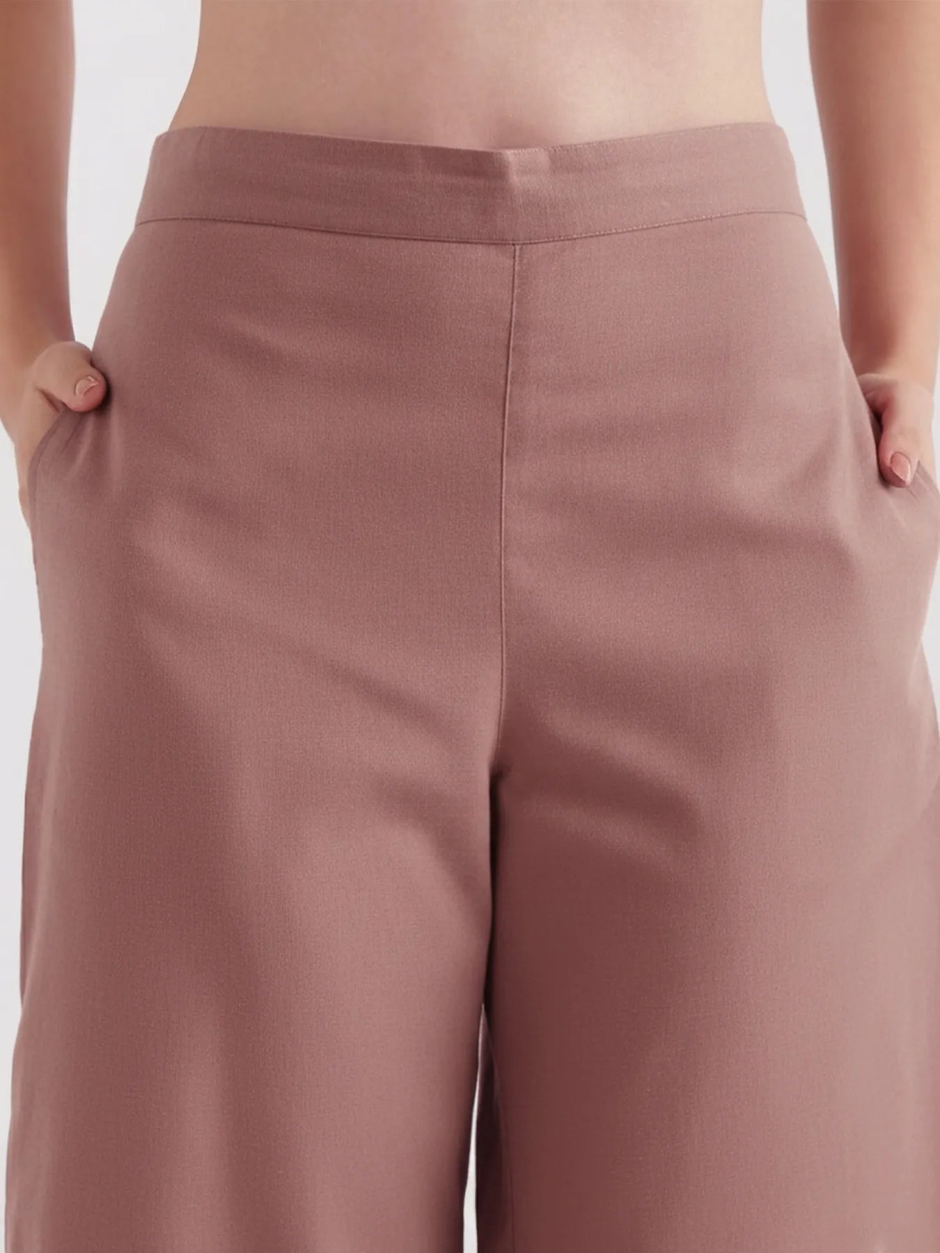 Women  Rose Taupe Airy Linen Wide Leg Pant