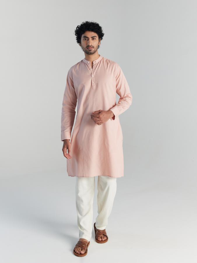 Salmon Pink Airy Linen Long Kurta