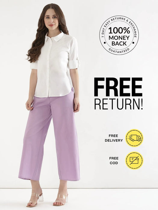 Women Lilac Airy Linen Wide Leg Pant
