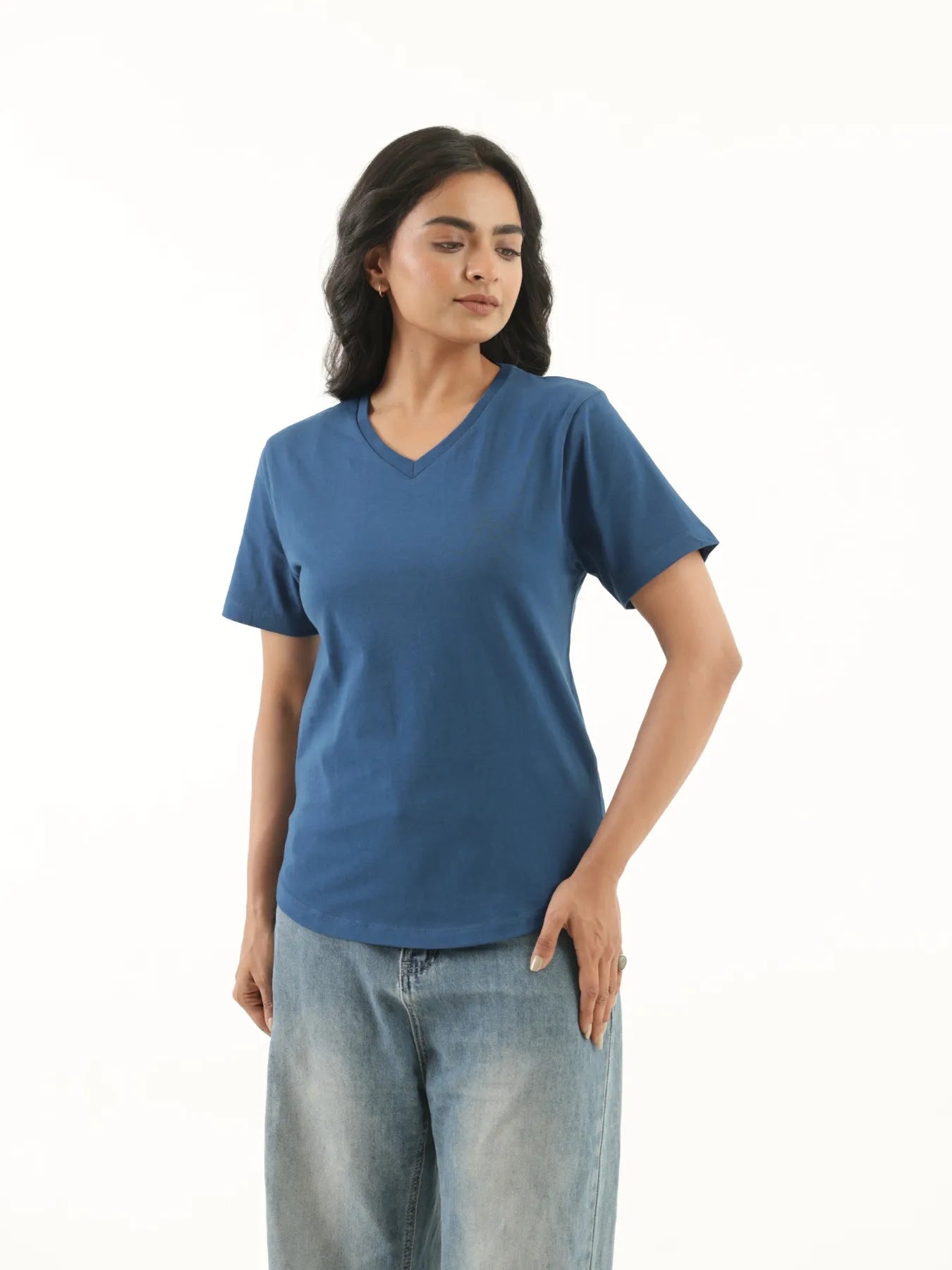 Women Midnight Blue V-neck T-shirt