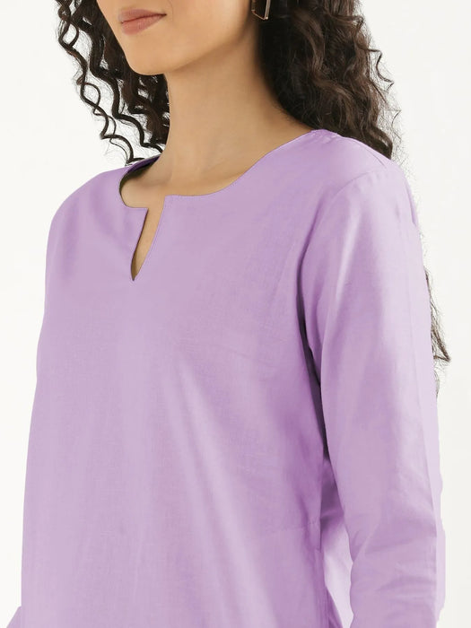 Women Lilac Airy Linen Mid Thigh Length Kurta