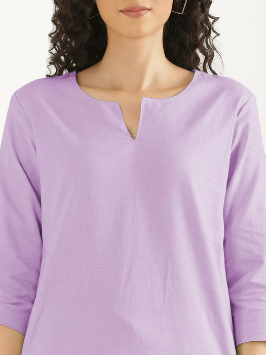 Women Lilac Airy Linen Mid Thigh Length Kurta