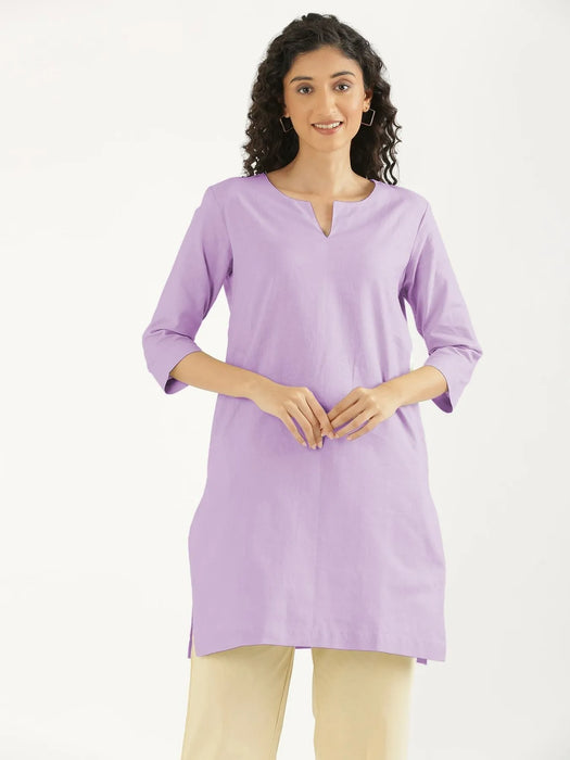 Women Lilac Airy Linen Mid Thigh Length Kurta