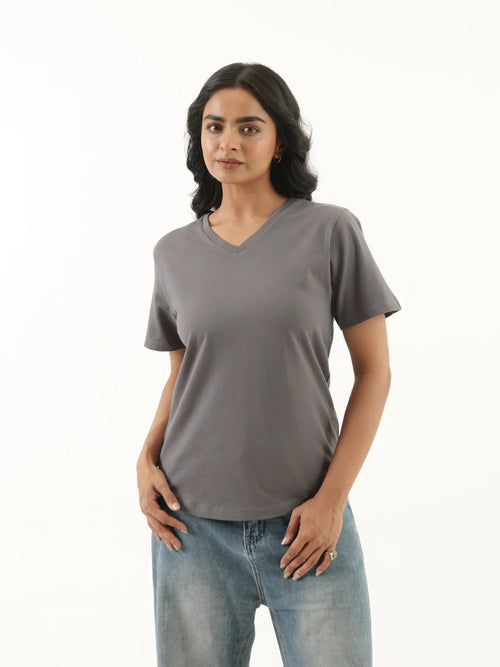 Women German Grey V-neck T-shirt