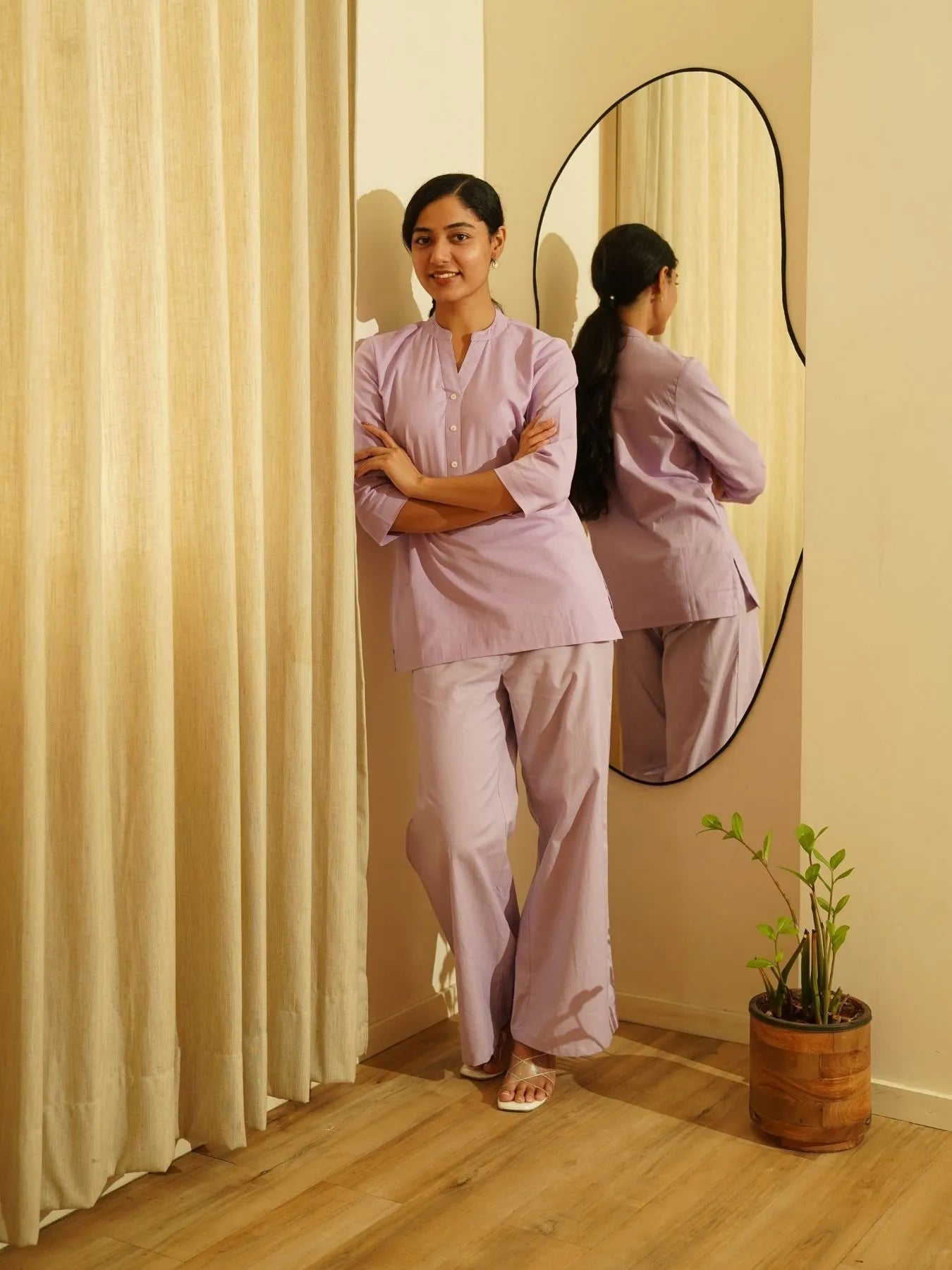 Lilac Airy Linen Short Kurta Co-ord Set