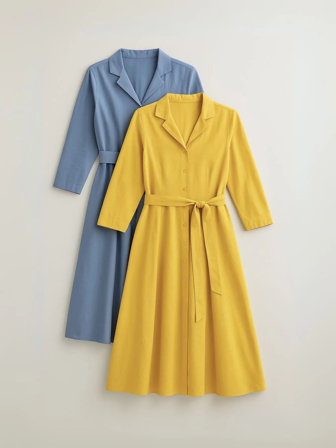 English Blue & Yellow Airy Linen Flared Dress