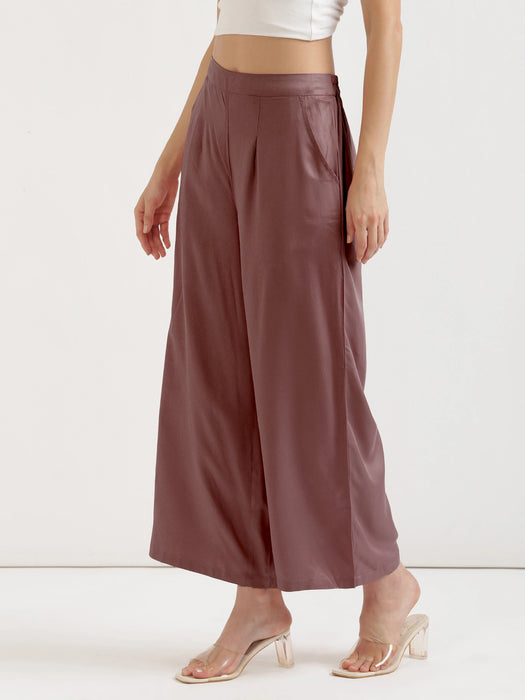Women Rose Taupe Viscose Palazzo Pant