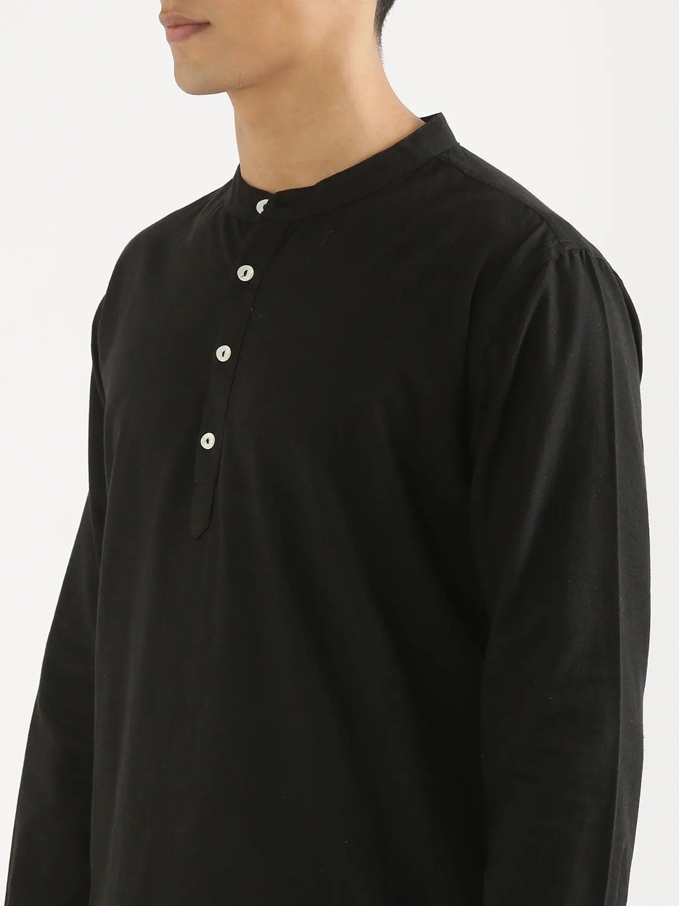 Men Black Airy Linen Long Kurta
