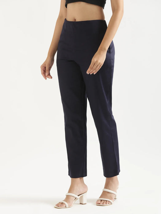 Women Black & Navy Blue Straight Fit Formal Pants