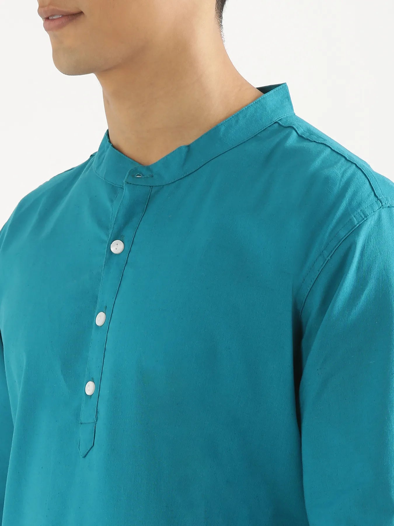 Men Teal Airy Linen Long Kurta