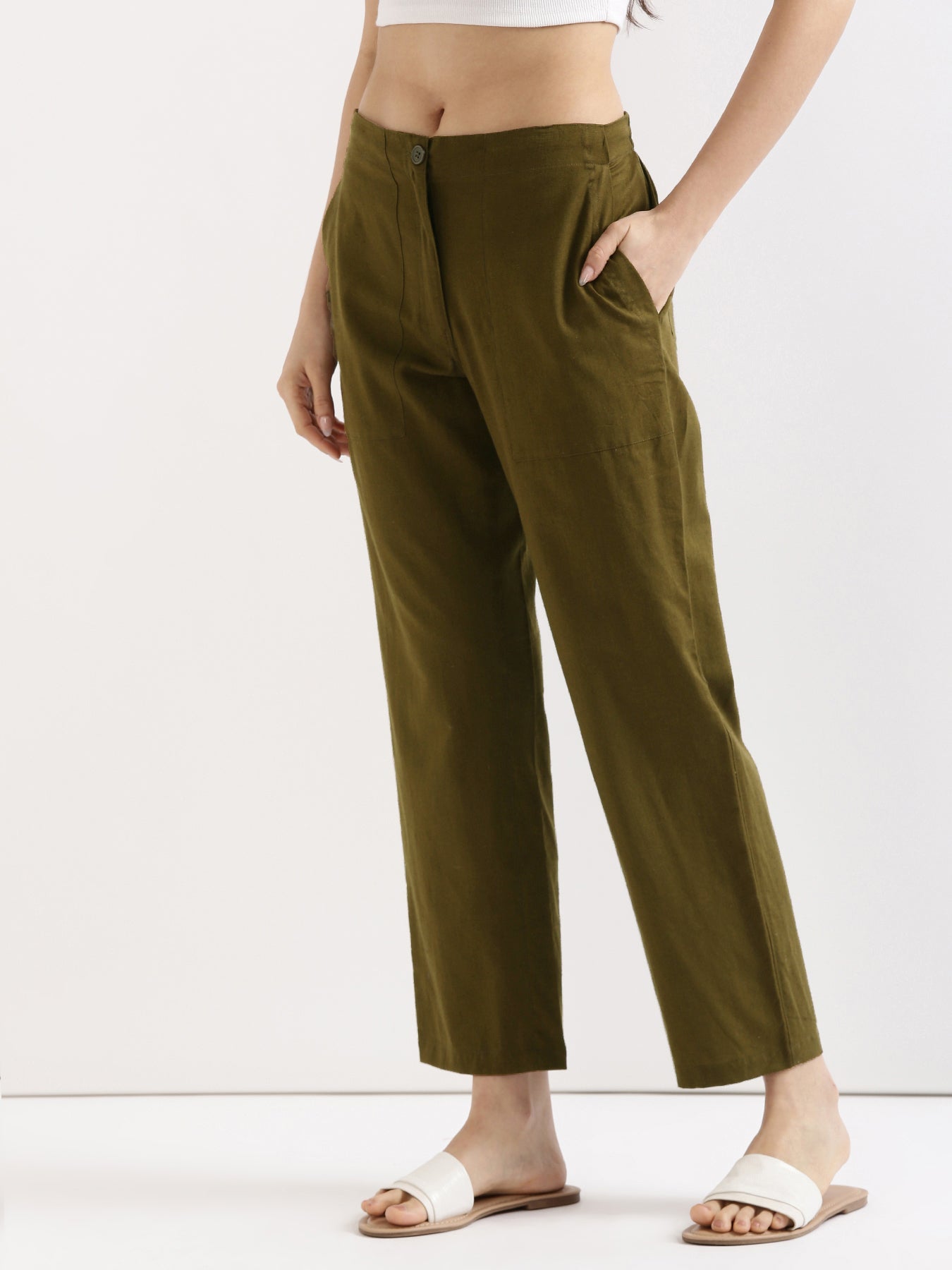 Olive Green Airy Linen Pants