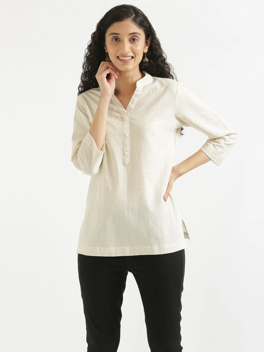 Women Ecru Airy Linen Short Kurta