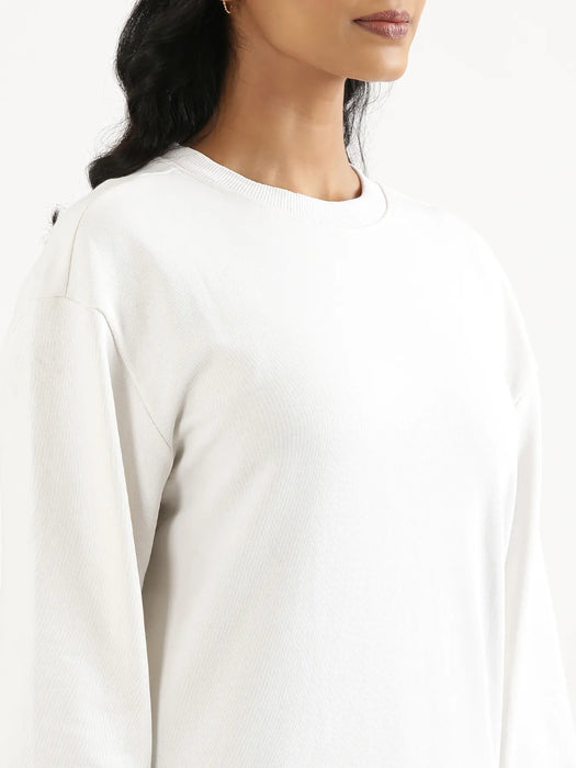 Unisex White Round Neck Sweatshirt